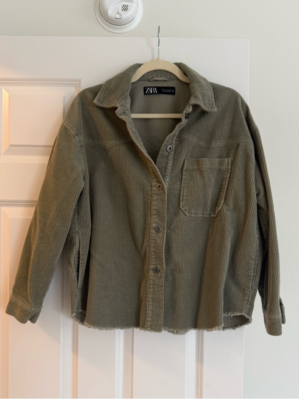 Zara Olive Corduroy Overshirt with Raw Hem
